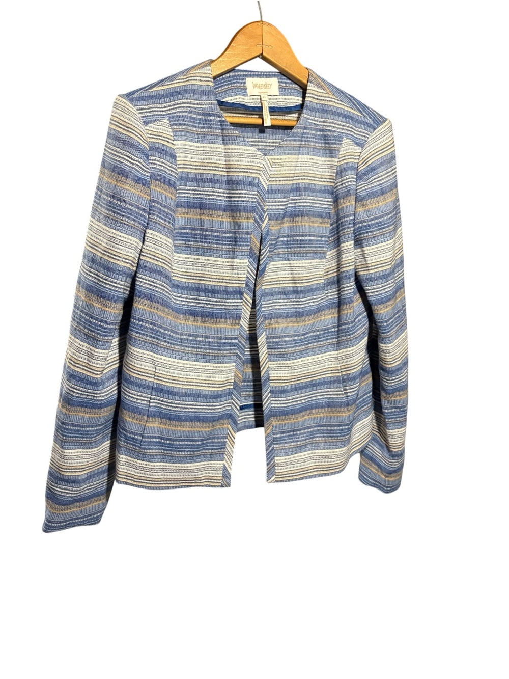 Laundry By Shelli Segal Blue & Cream Striped Open-Front Blazer